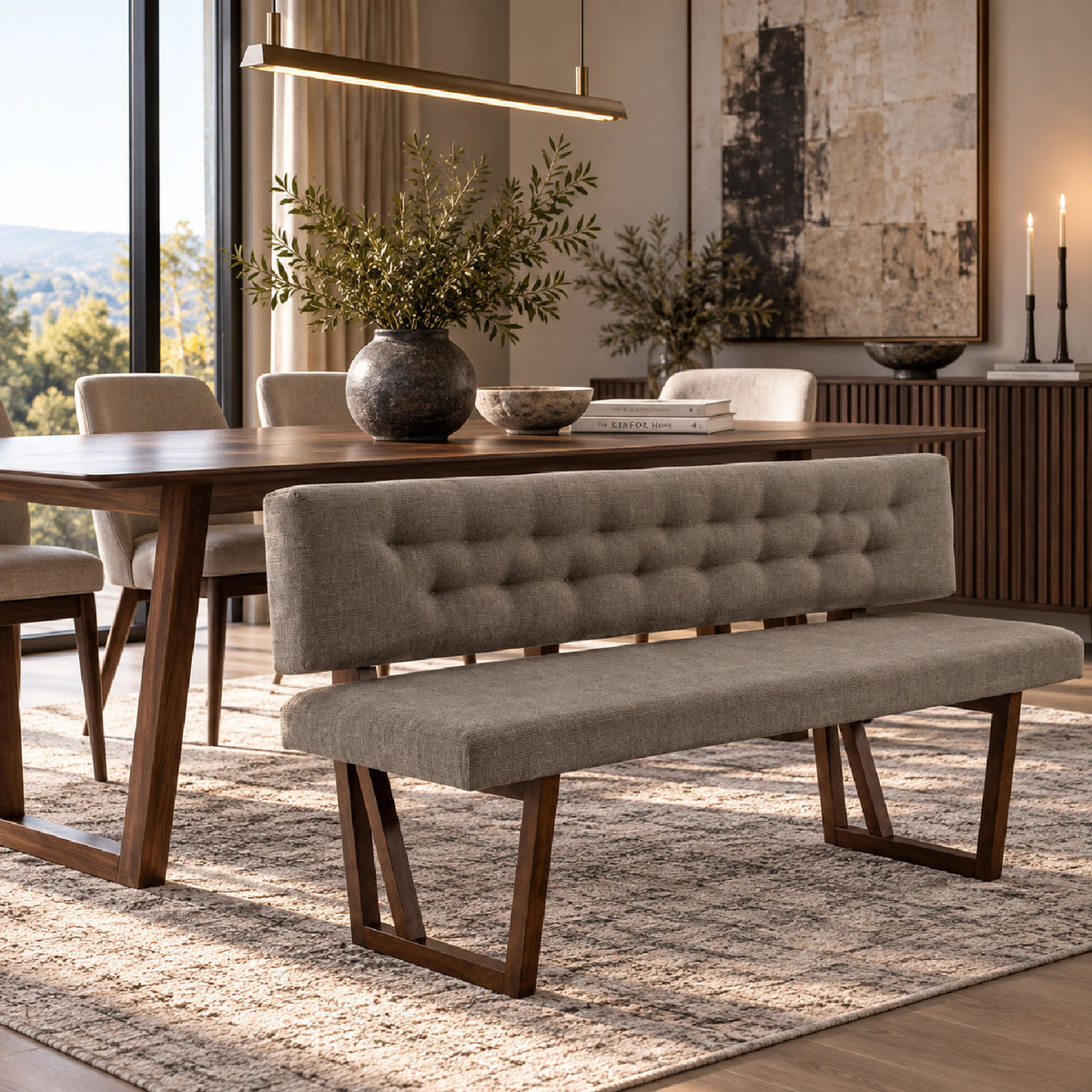 Gray Tufted Dining Bench | OROA Modern Jordan