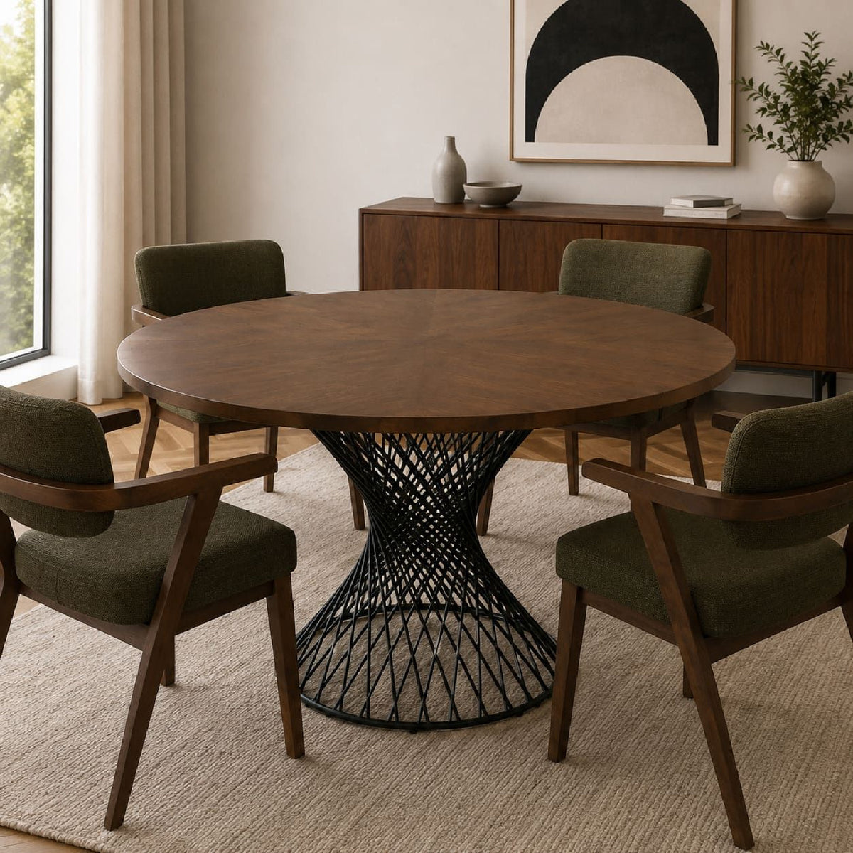 Walnut Veneer Round Dining Table | OROA Modern Theresa