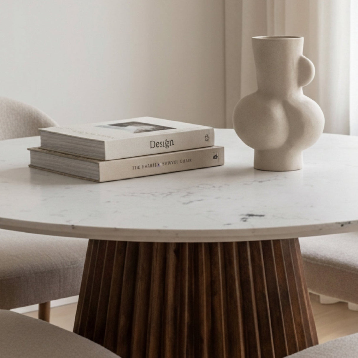 White Marble Round Dining Table – Nancy – alternate view 9