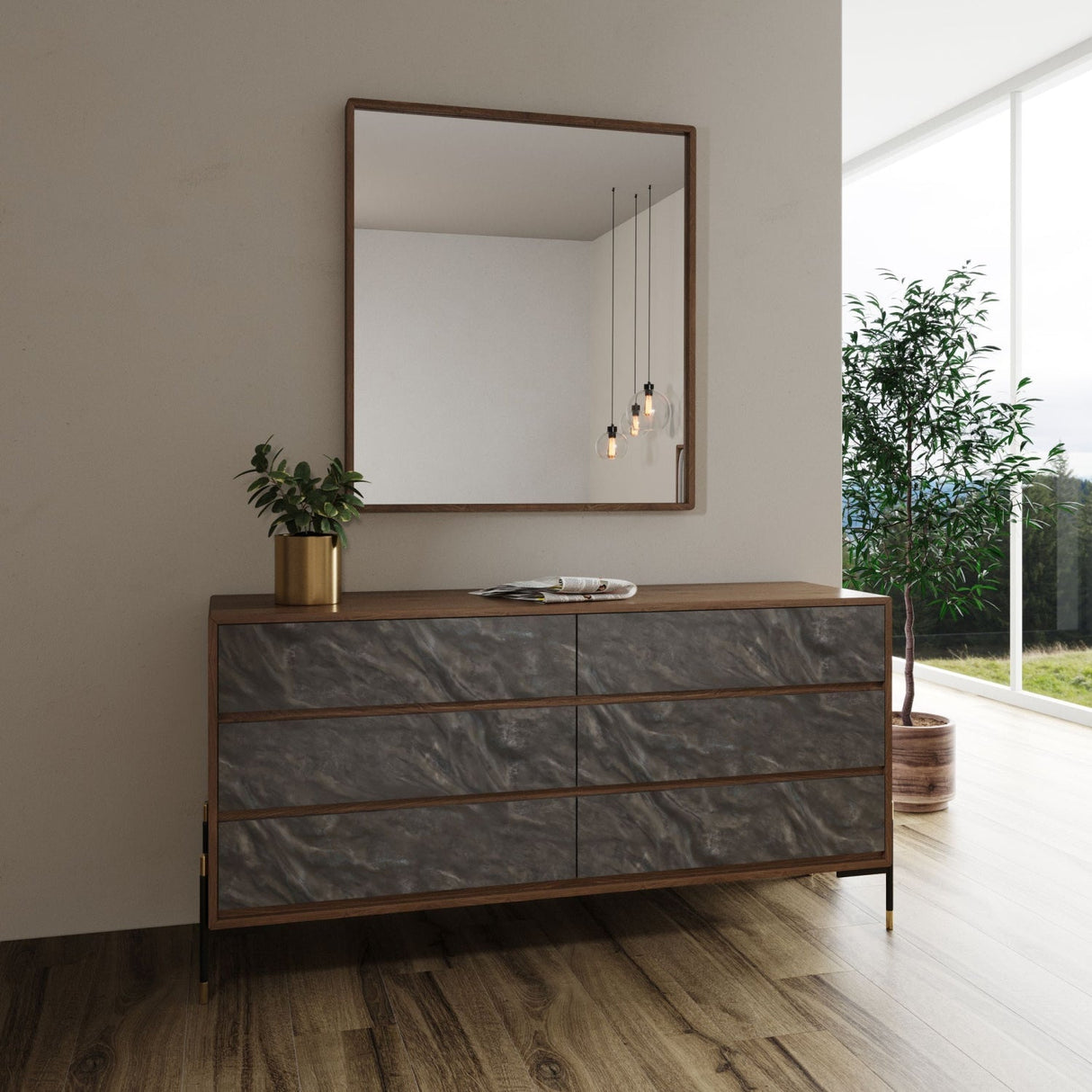 Volcanic Slate 6-Drawer Dresser – Metcalf – angled view