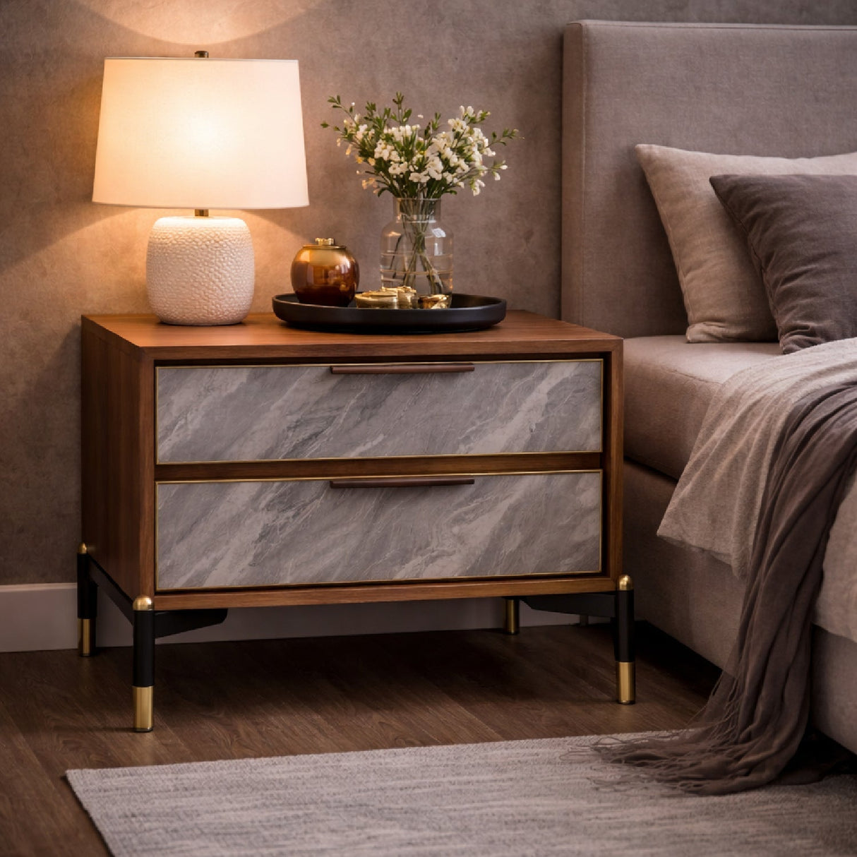 Volcanic Slate 2-Drawer Nightstand – Metcalf – angled view