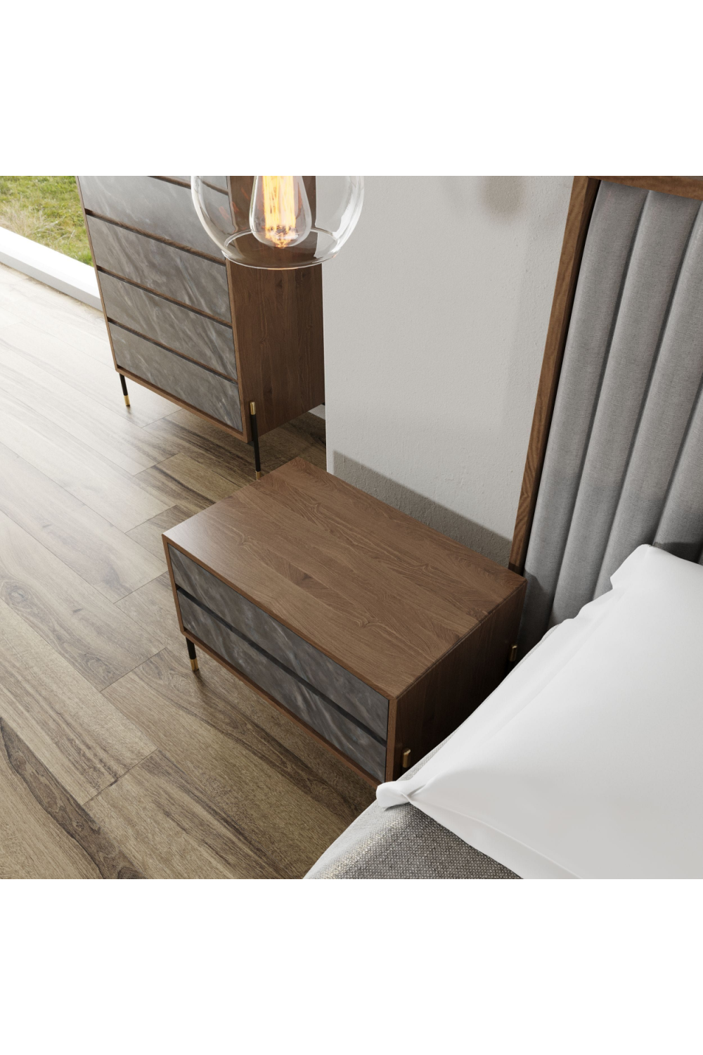 Volcanic Slate 2-Drawer Nightstand | Oroa.com