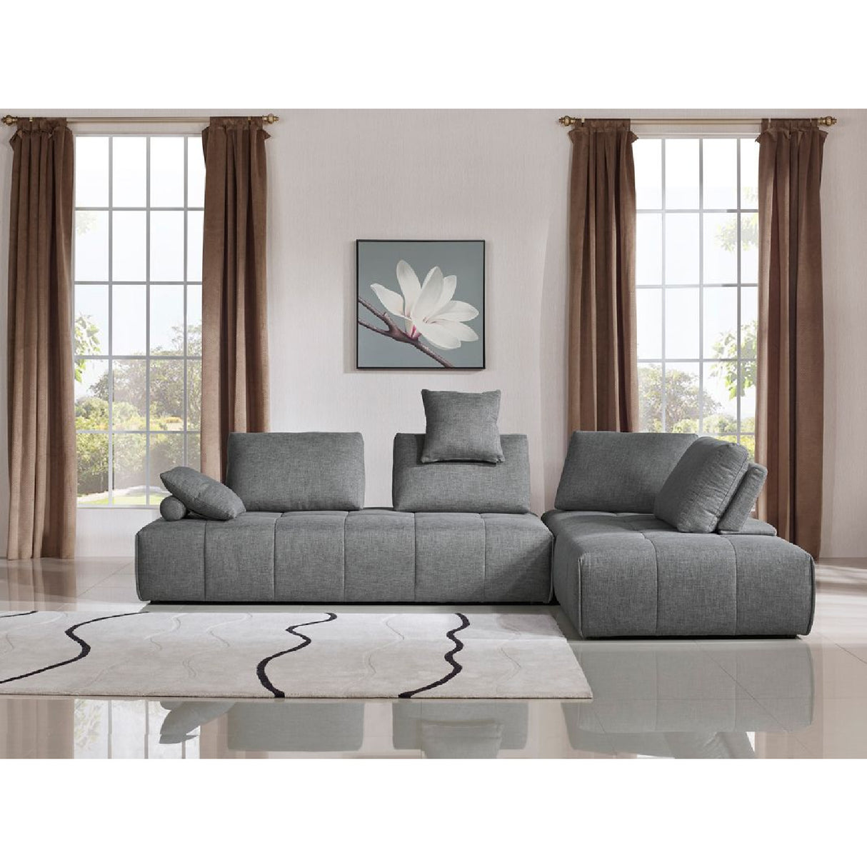 Gray Tufted Modular Sofa | OROA Modern Edgar