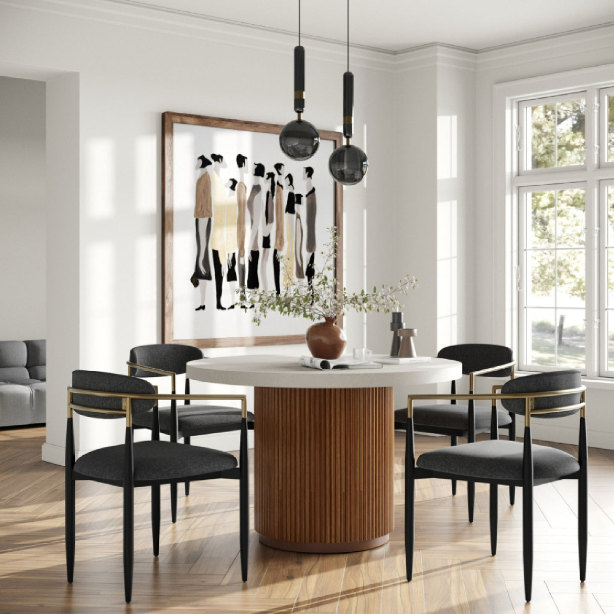 Fluted Wood Base Dining Table – Duncan – angled view