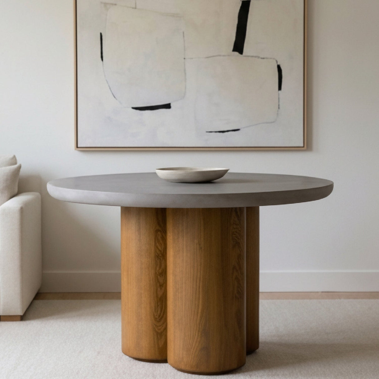 Walnut Base Round Dining Table – Bateman – angled view