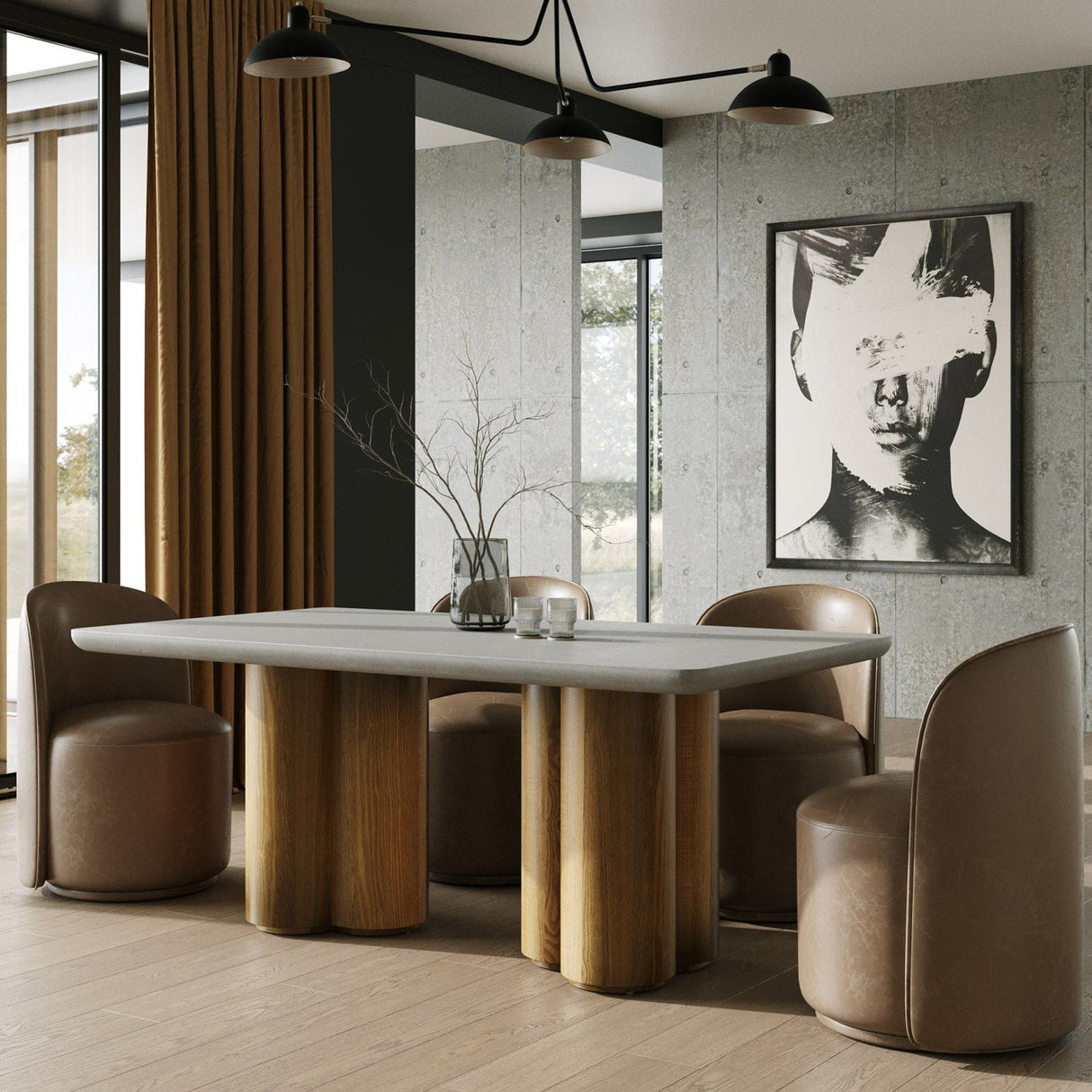 Walnut Base Rectangular Dining Table – Bateman – angled view
