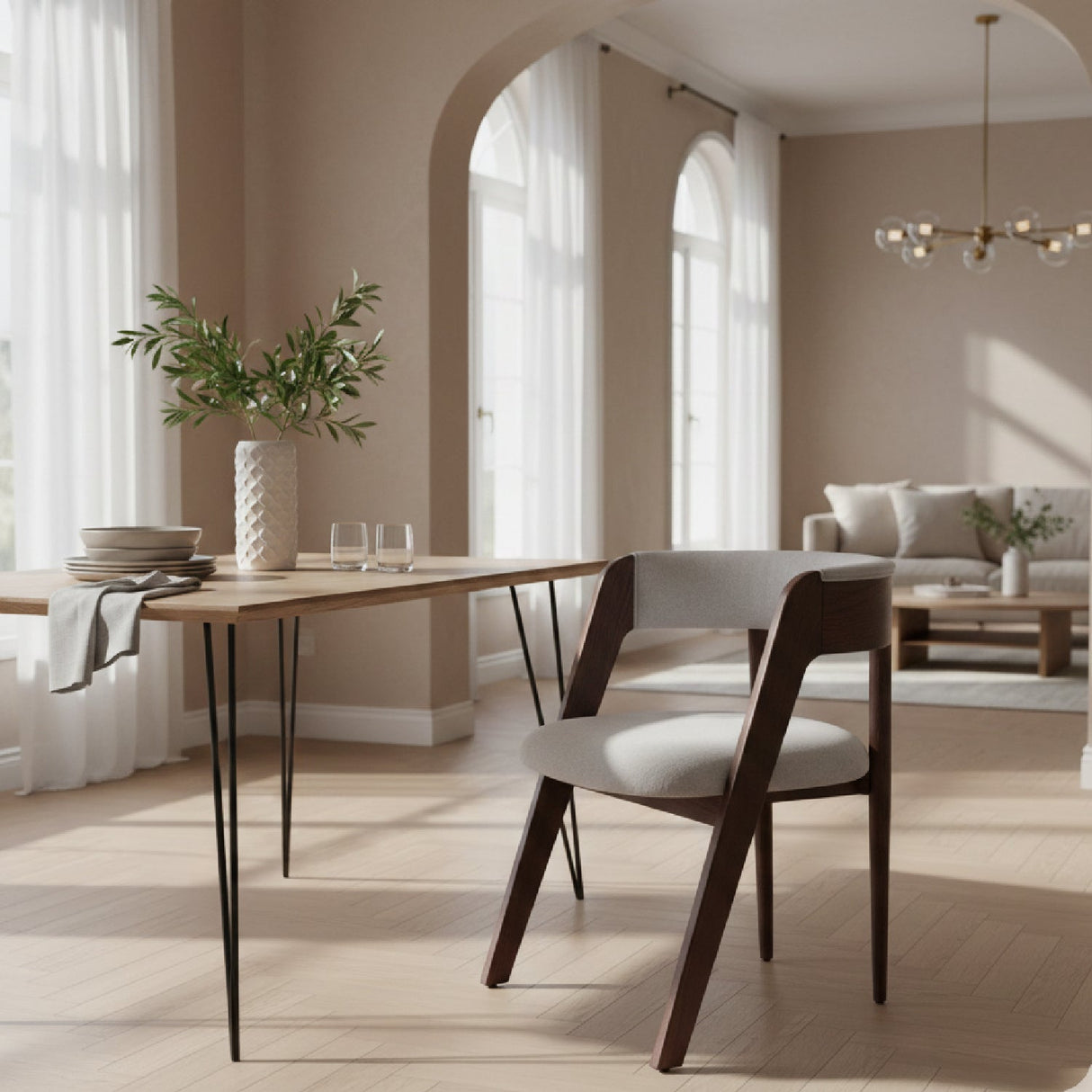Rounded-Back Walnut Dining Chairs (2) – Vegas – angled view