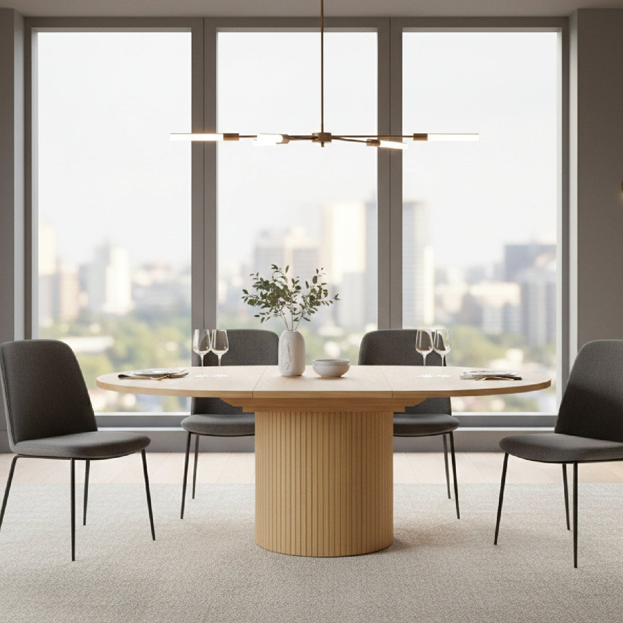 Round Oak Extendable Dining Table – Miami – angled view