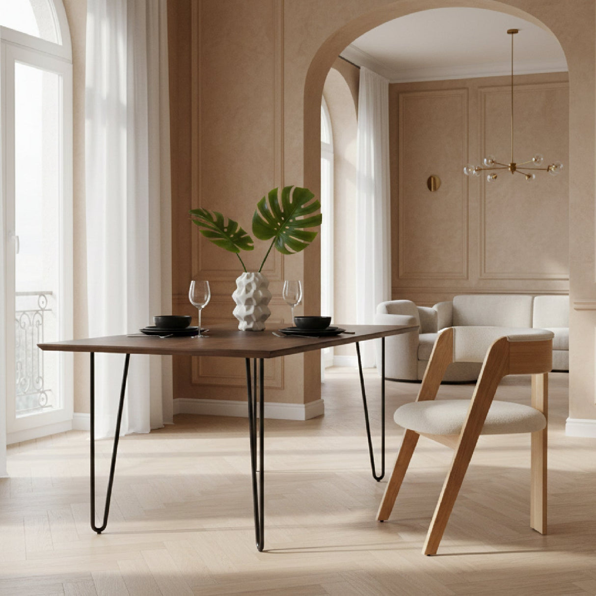 Wood Framed Curve Dining Chairs (2) – Washington – angled view