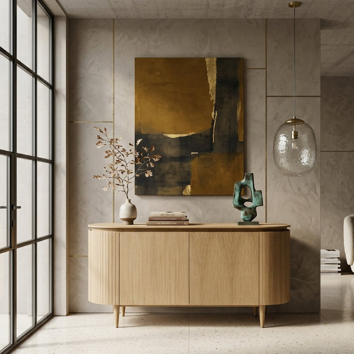 Oak 4-Door Oval Sideboard – Miami – angled view