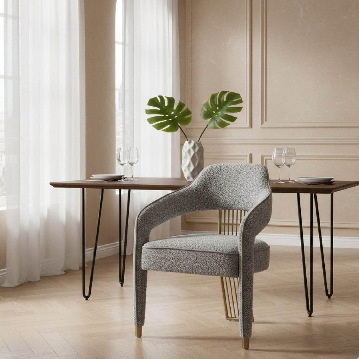 Gray Split-Back Dining Chair – Kasem – angled view