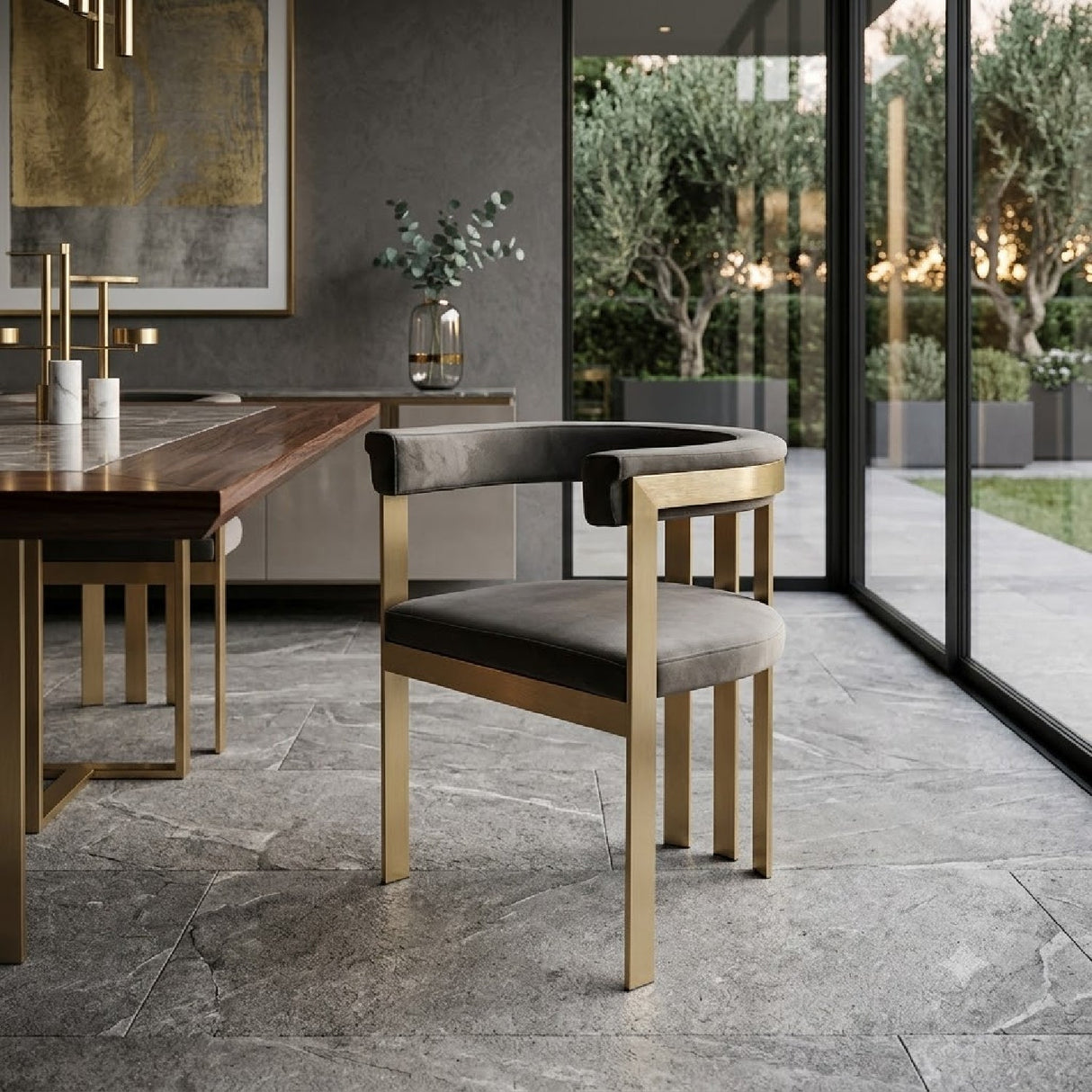 Curved Gray Velvet Dining Chair | OROA Modern Kersey | Oroa.com