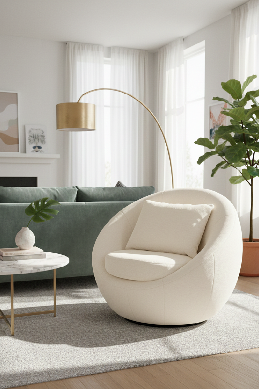 White Round Swivel Accent Chair | Oroa.com