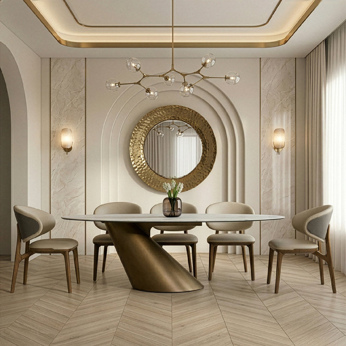 Modern European furniture - Brushed Brass Tilted Dining Table - www.oroa.com