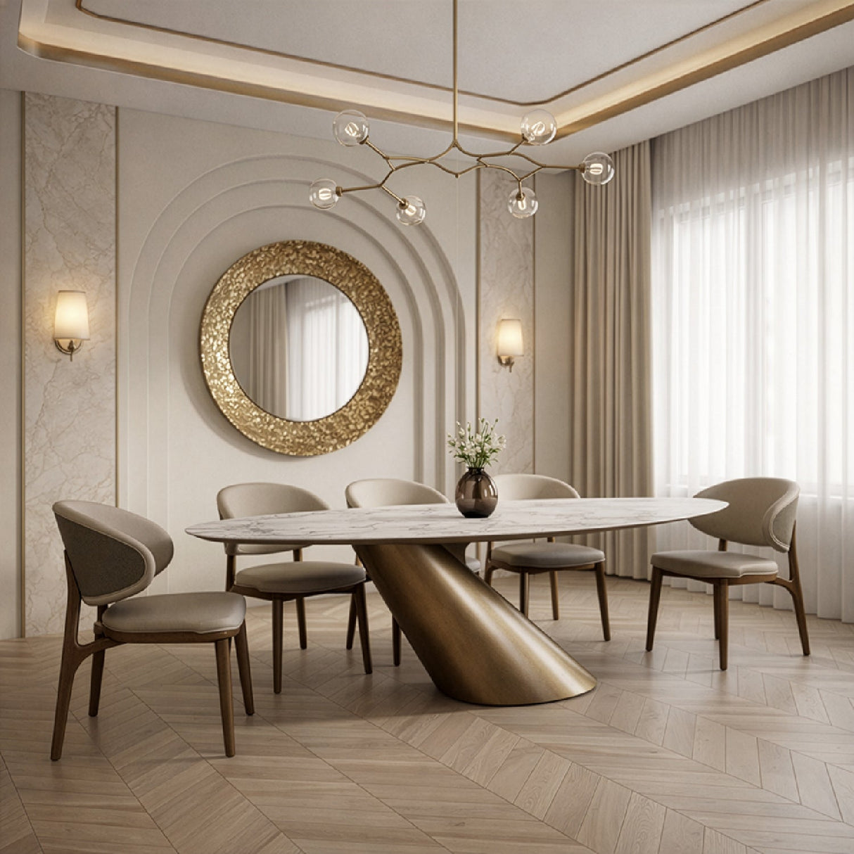 Modern European furniture - Brushed Brass Tilted Dining Table - www.oroa.com