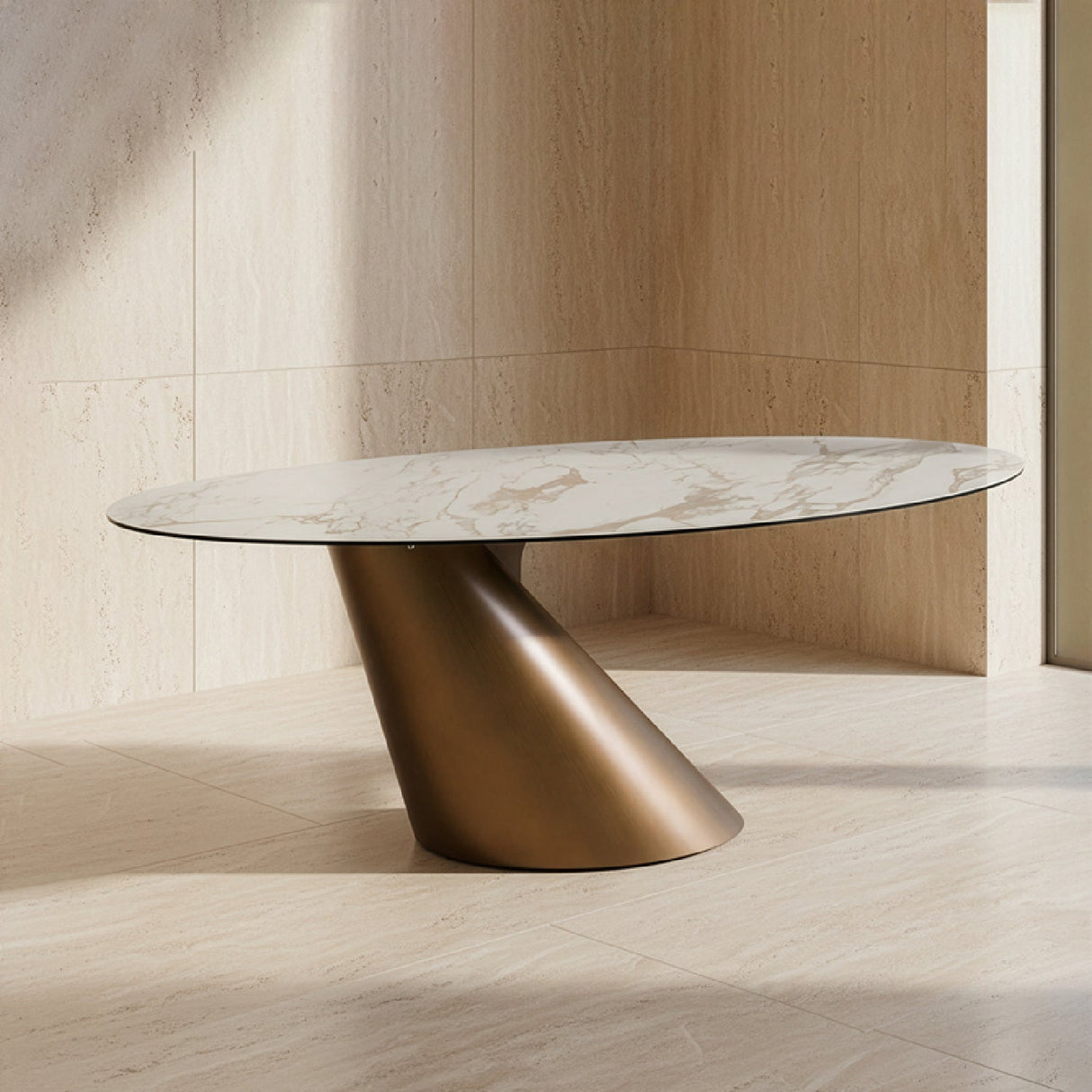 Modern European furniture - Brushed Brass Tilted Dining Table - www.oroa.com