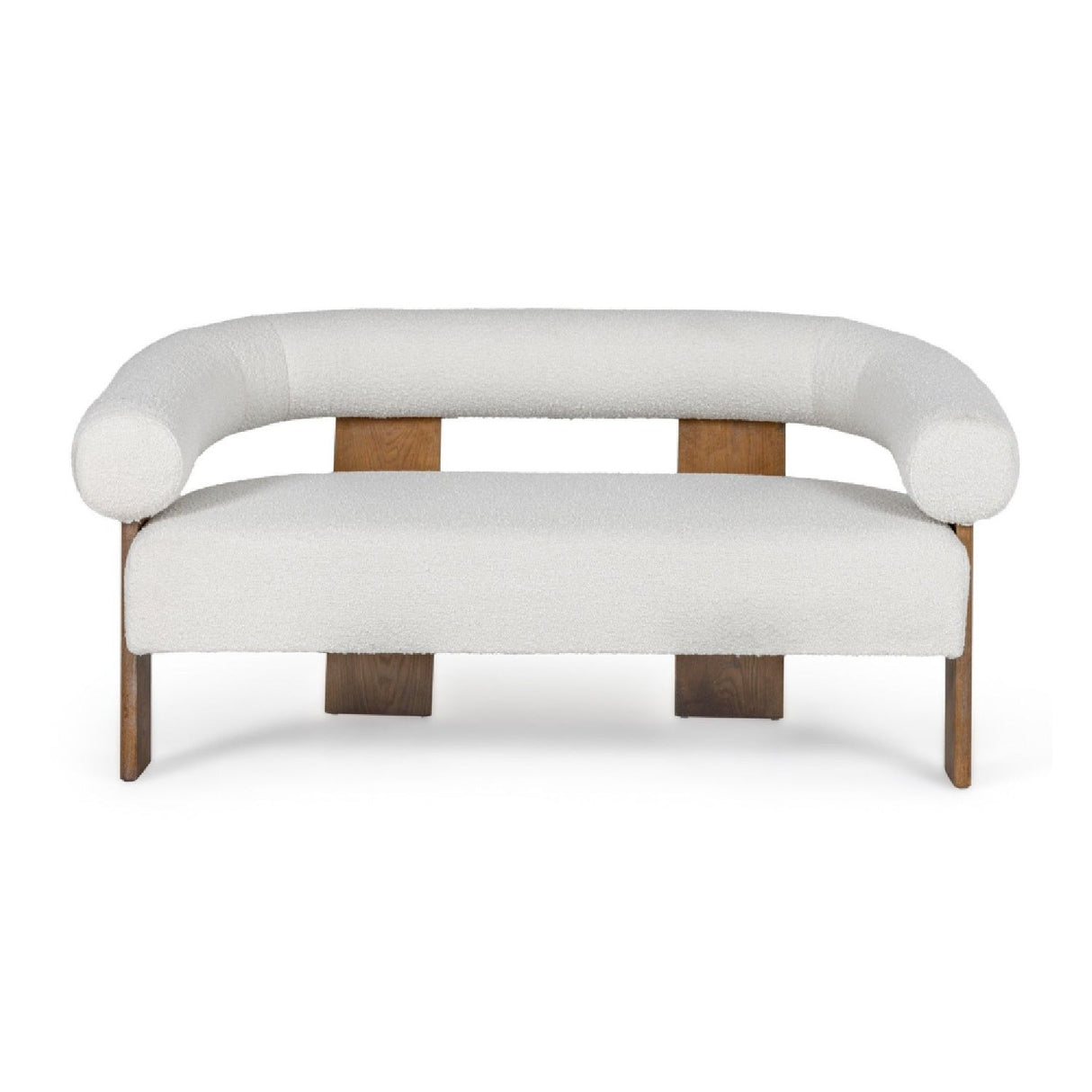 Oak-Framed White Loveseat – Aledo – front view