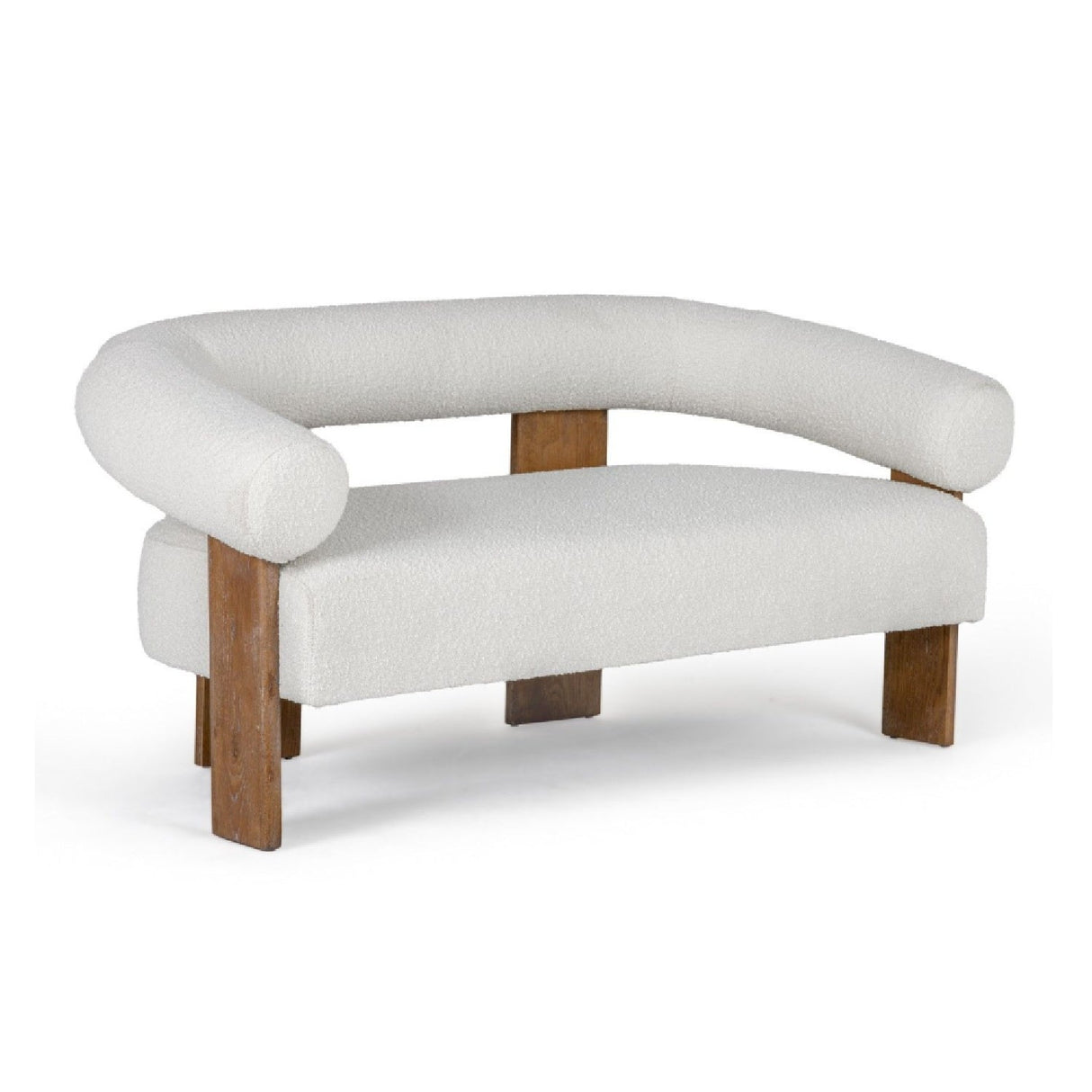 Oak-Framed White Loveseat – Aledo – side view