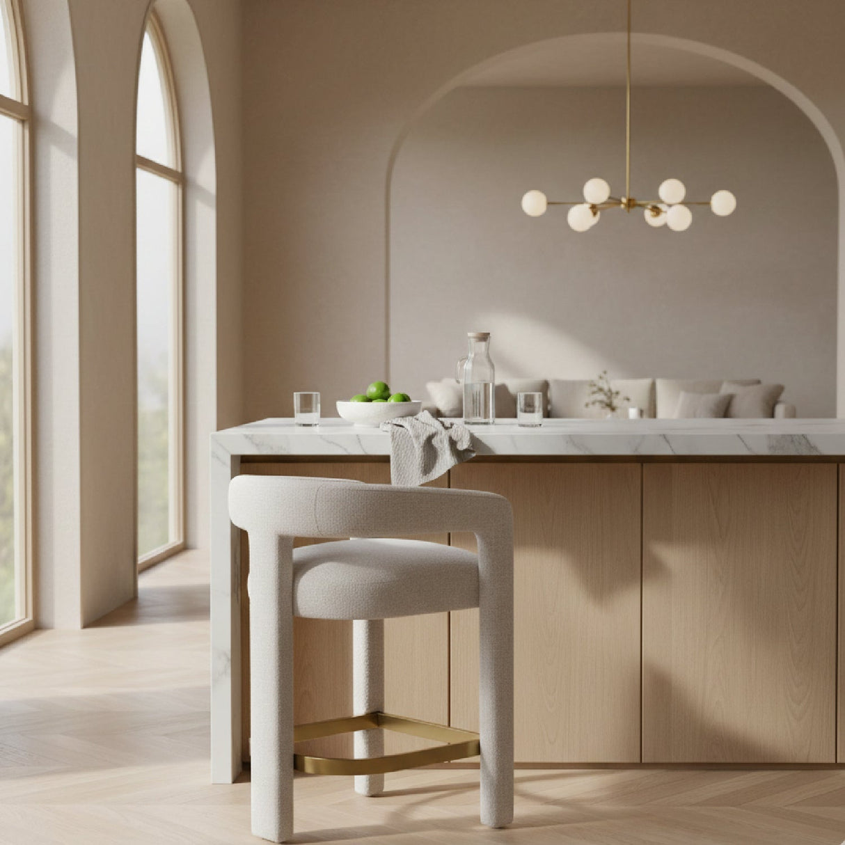 Beige Curved Counter Chair – Adam – angled view