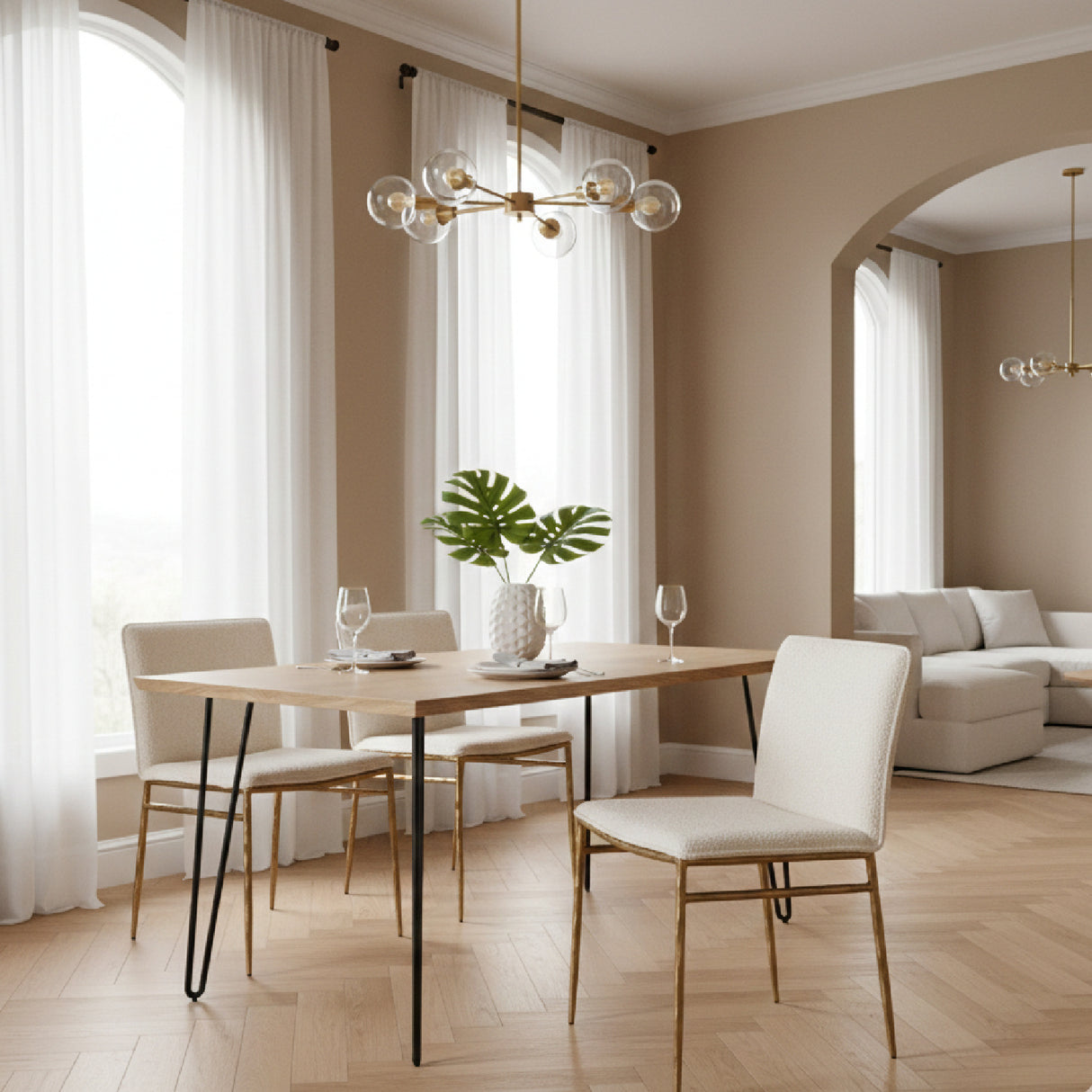 Brass-Framed Padded Dining Chair – Atlanta – angled view
