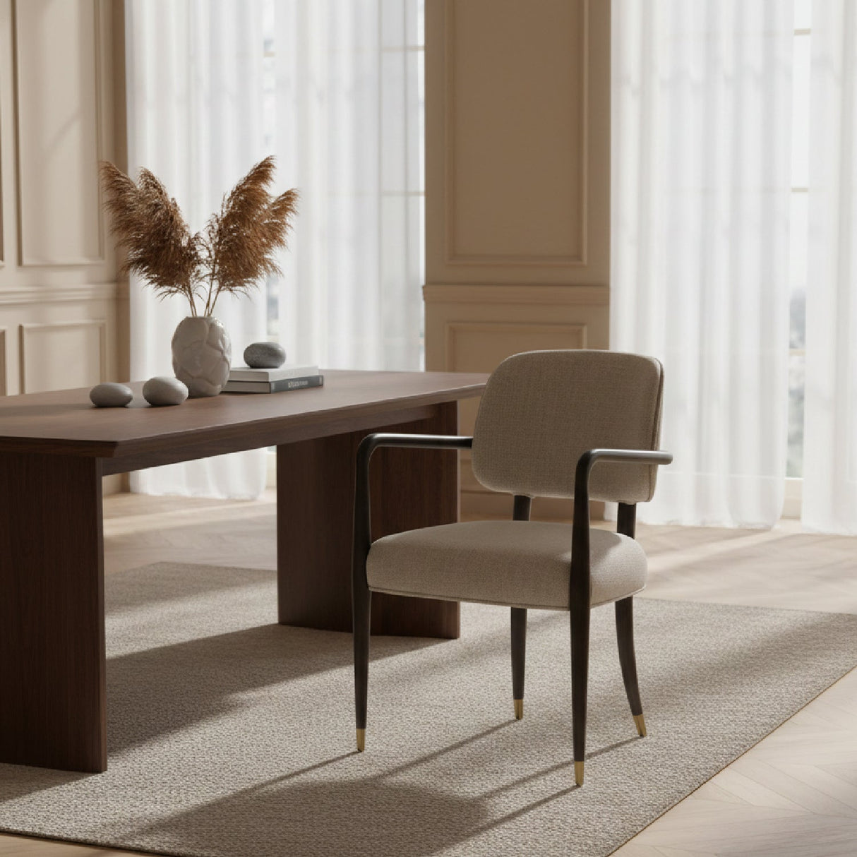 Oak Framed Beige Dining Chair – Kathy – angled view