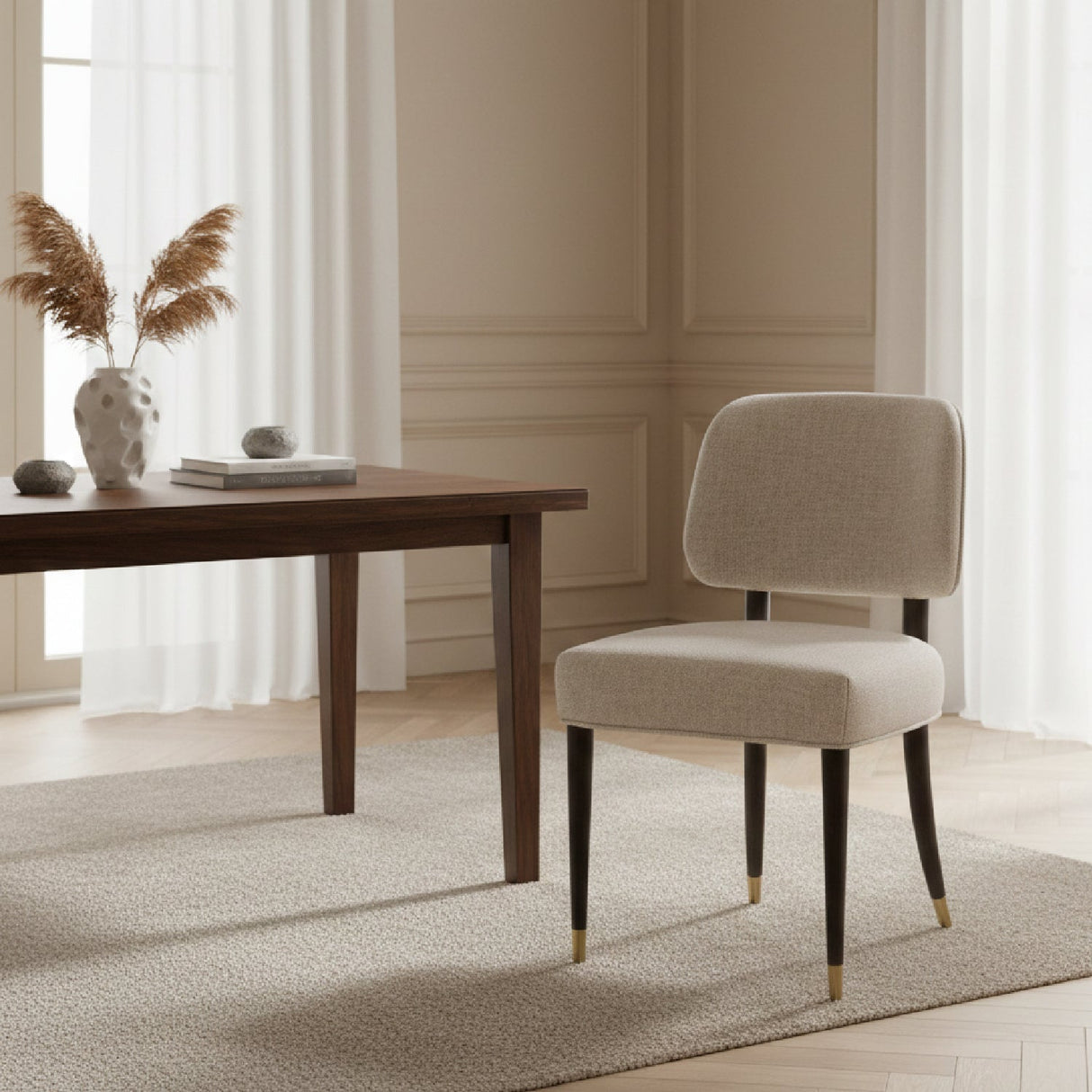 Oak Framed Beige Side Chair – Kathy – angled view