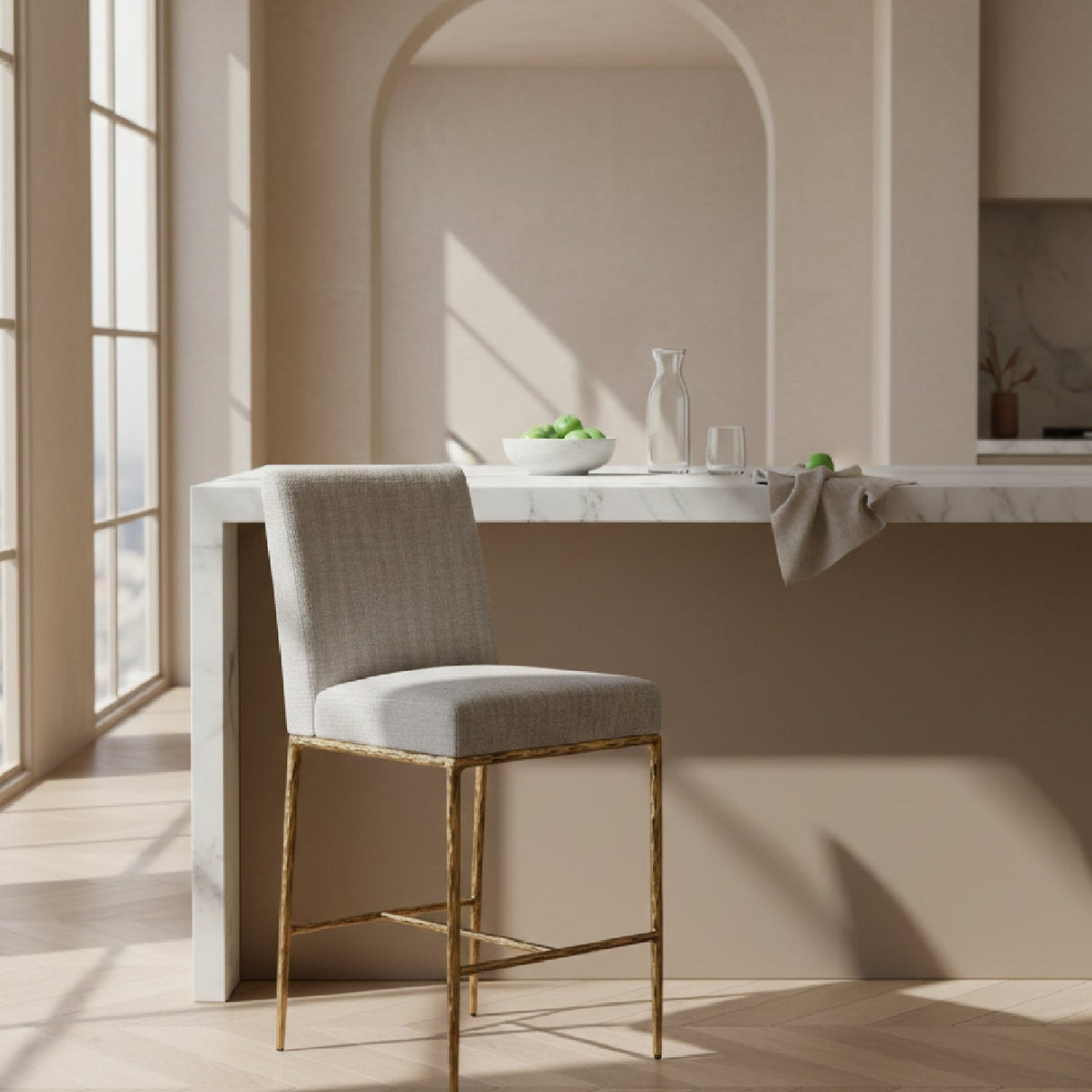 Linen Counter Chair – Beasley – angled view