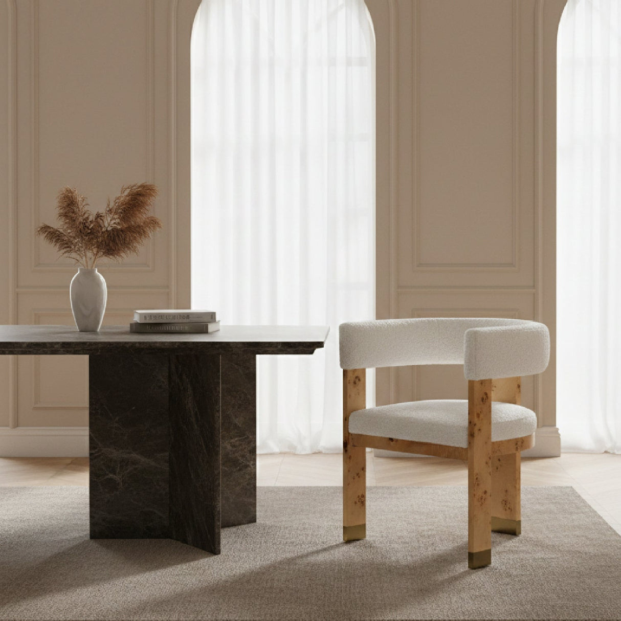 Burl Framed Cream Dining Chair | OROA Modern Letha | Oroa.com