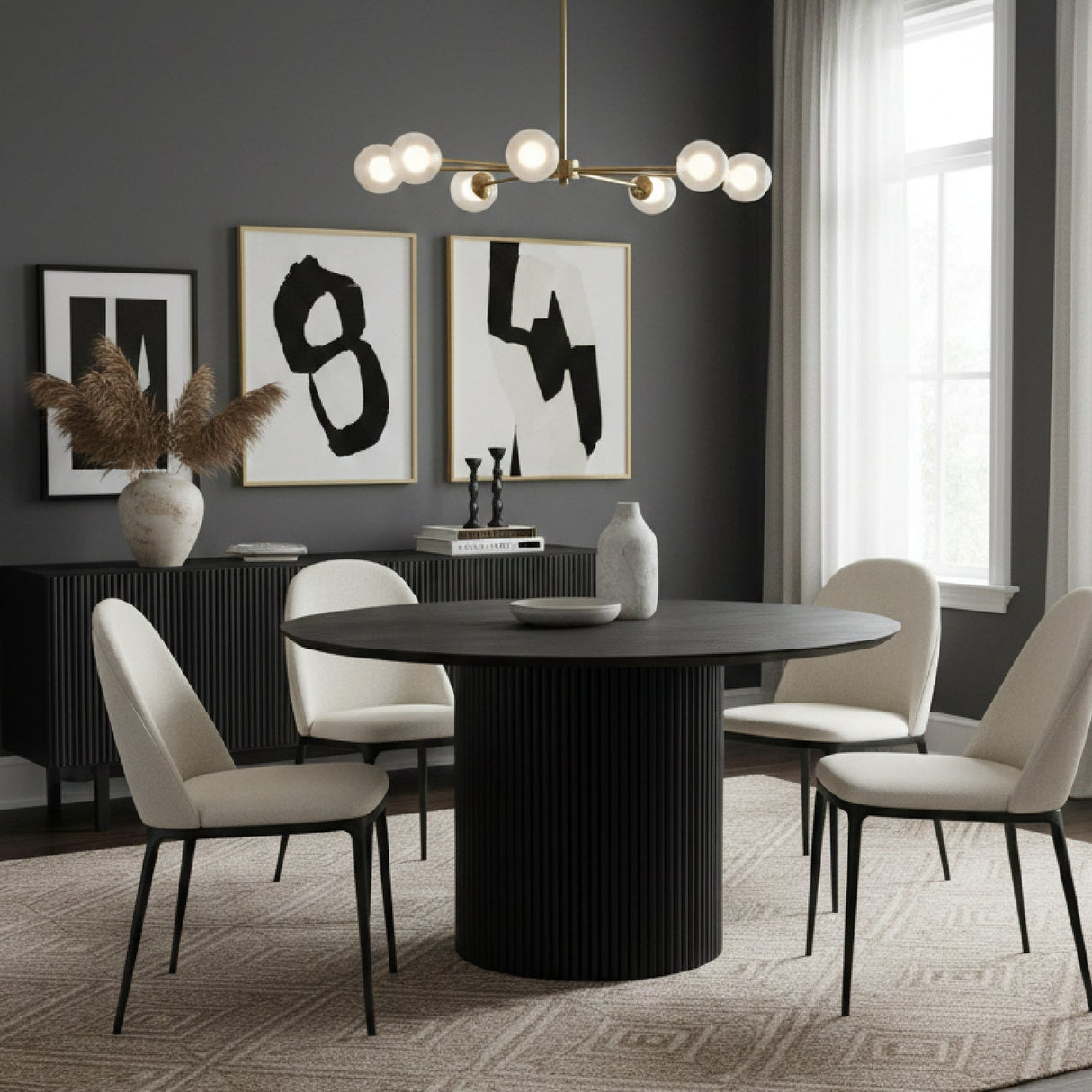 Black Wood Round Dining Table – Myra – angled view