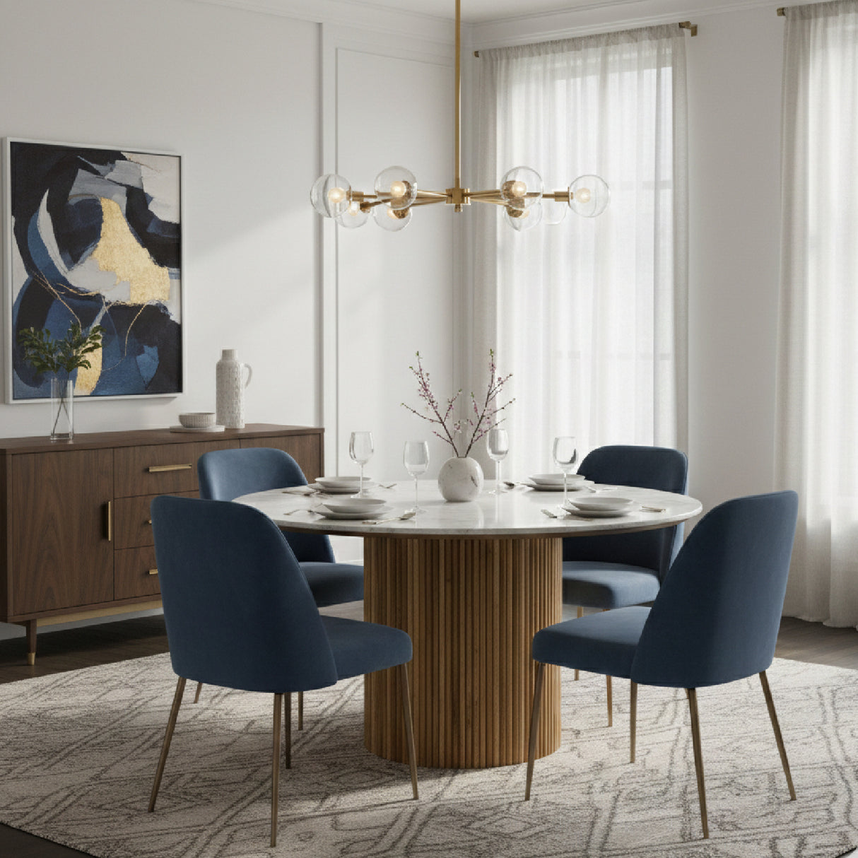 Round White Marble Dining Table – Shirley – angled view