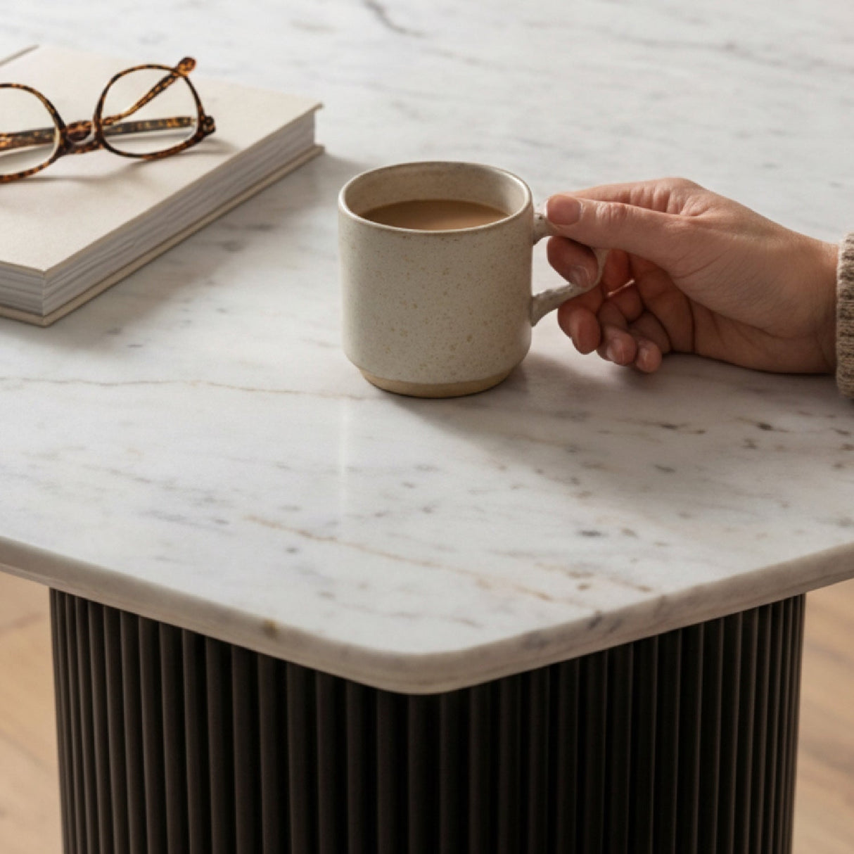 Hexagonal White Marble Dining Table – Rivas – alternate view 9