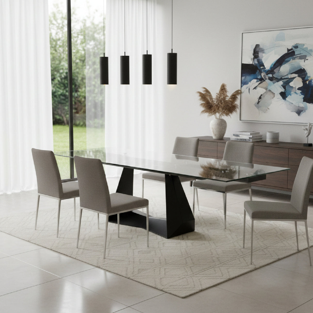 Extendable Glass Dining Table – Maroney – angled view