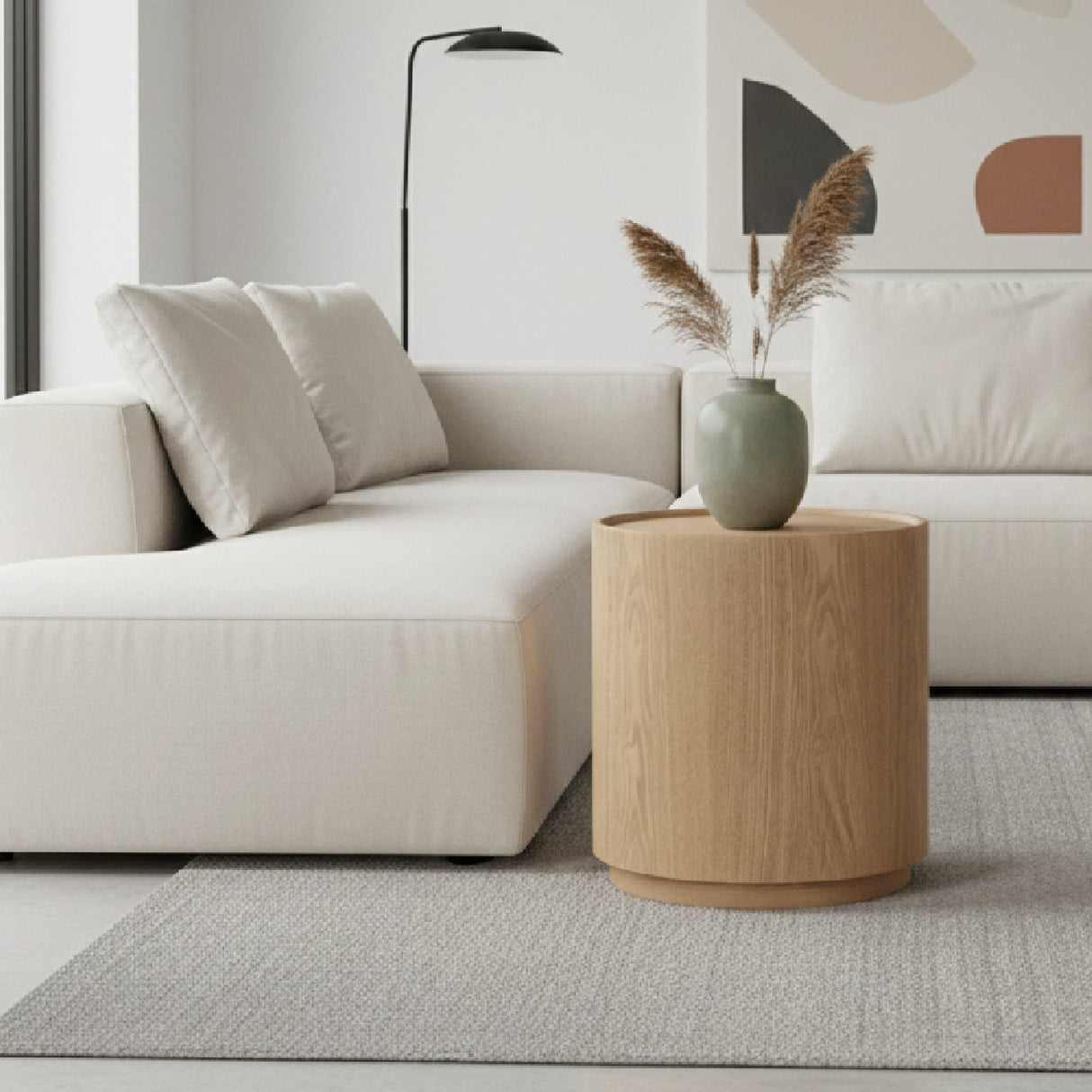 Natural Ash Round End Table – Quillen – angled view