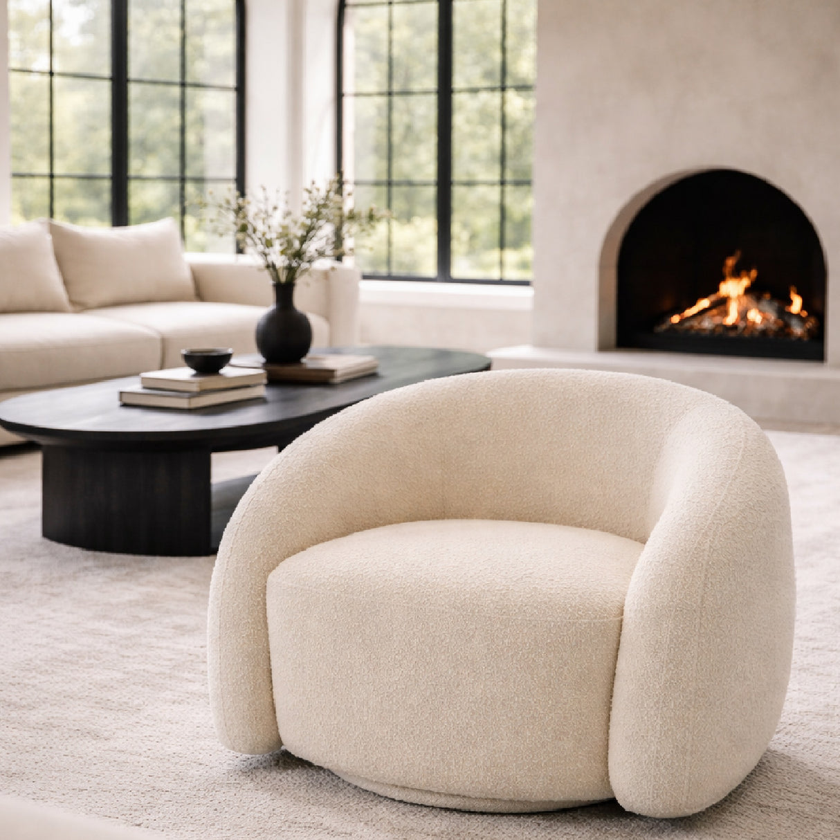 White Boucle Accent Chair – Joshua – angled view