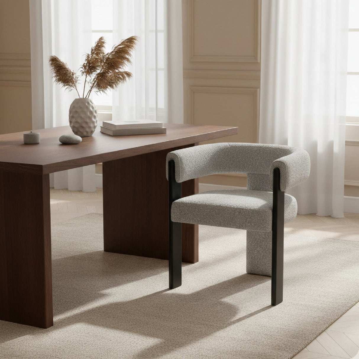 Gray Curved Dining Chair – Kenmare – angled view