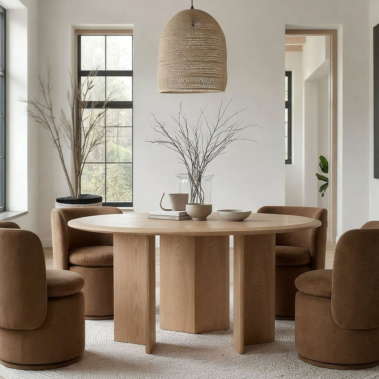 Natural Ash Round Dining Table – Masuda – angled view