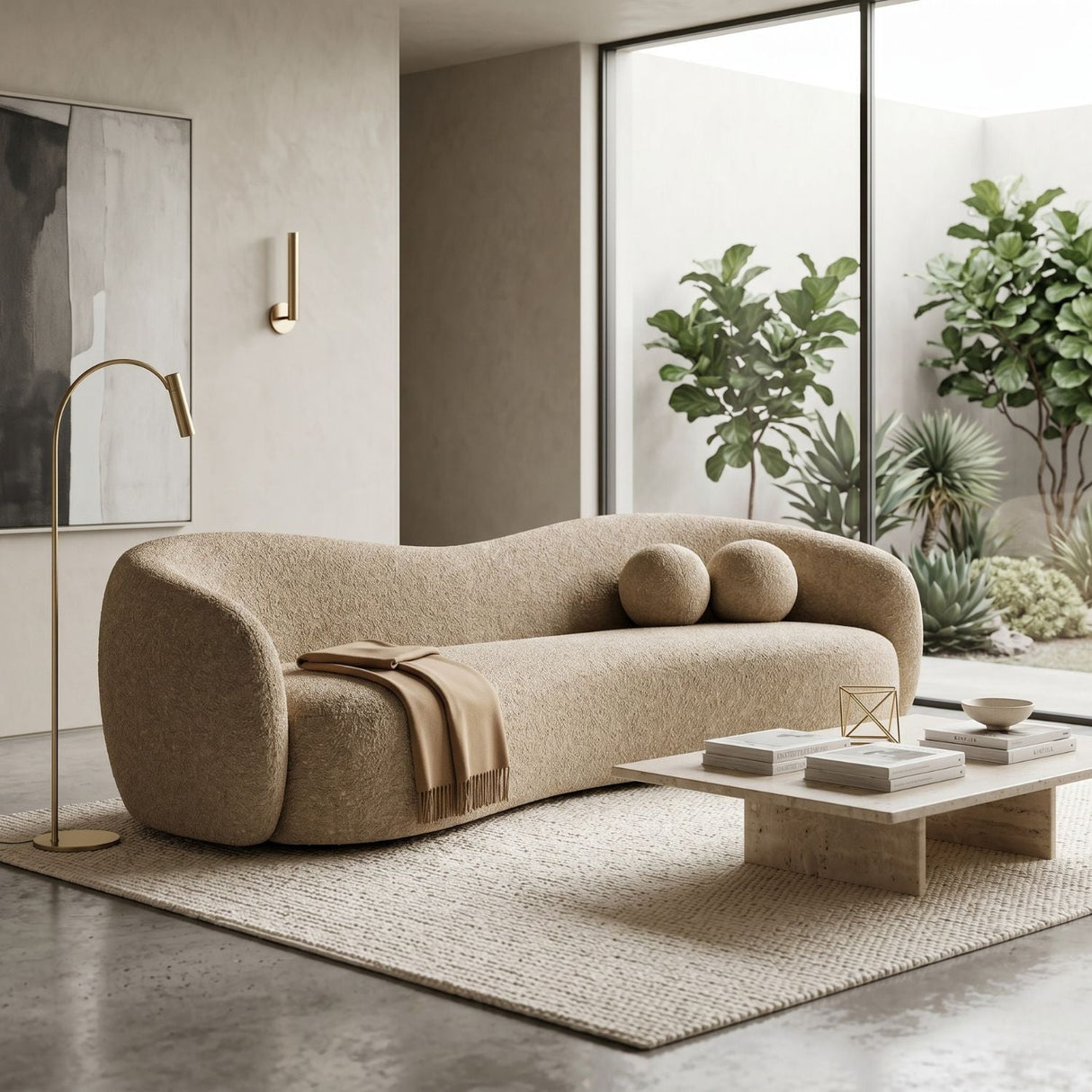 Calico - Contemporary Tan Fabric 3-Seat Sofa – angled view