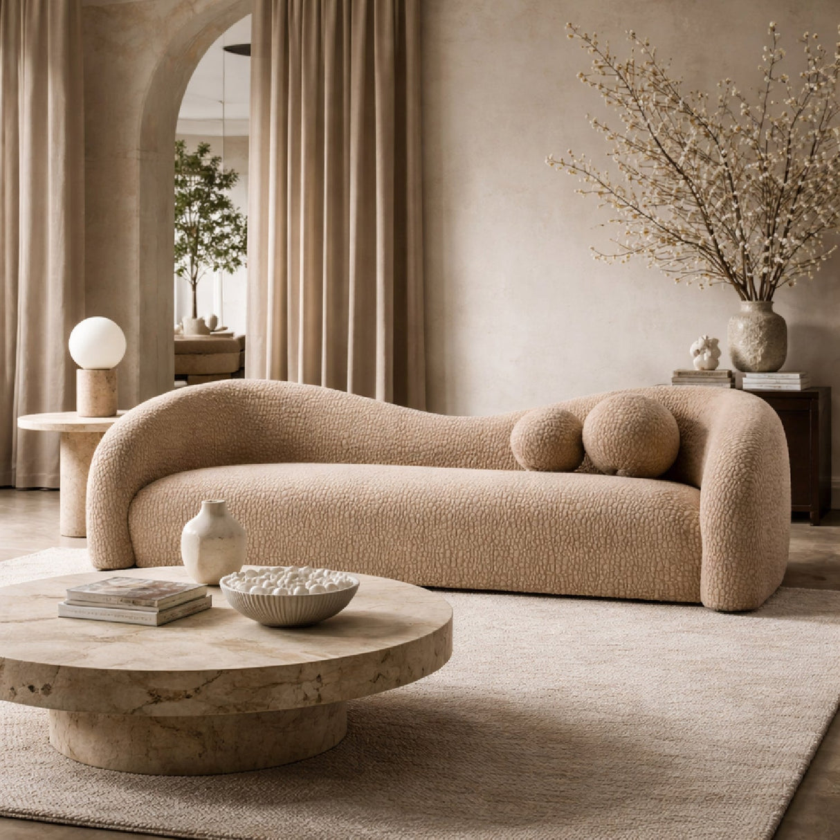 Wavy Back 4-Seater Sofa – Calico – angled view