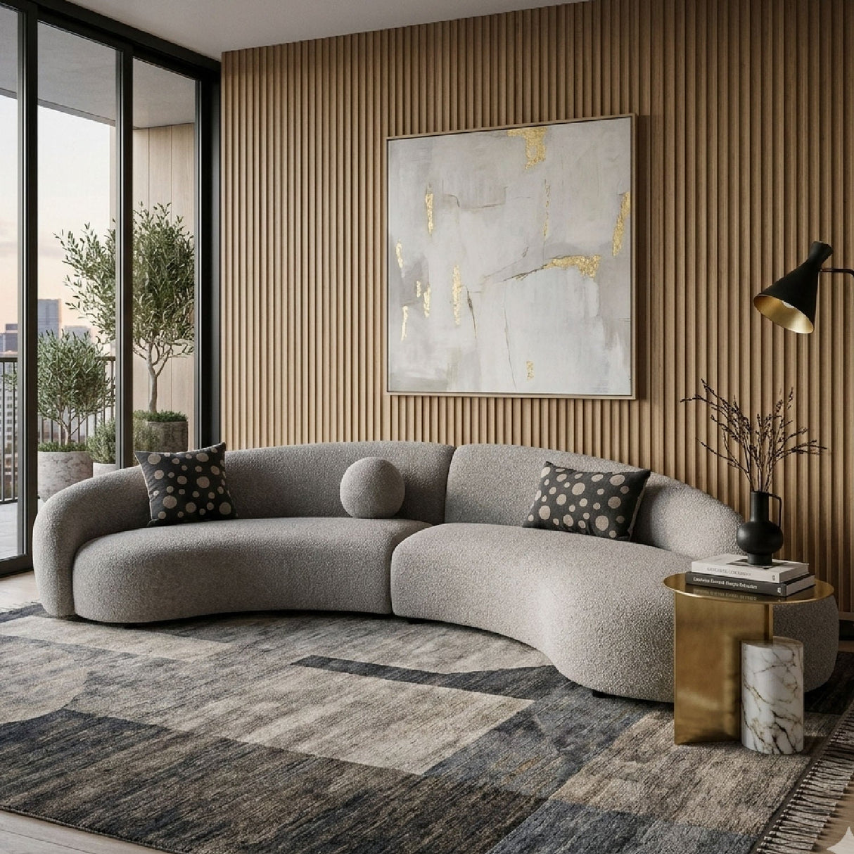 Curved Gray Sectional Sofa – Allis – angled view