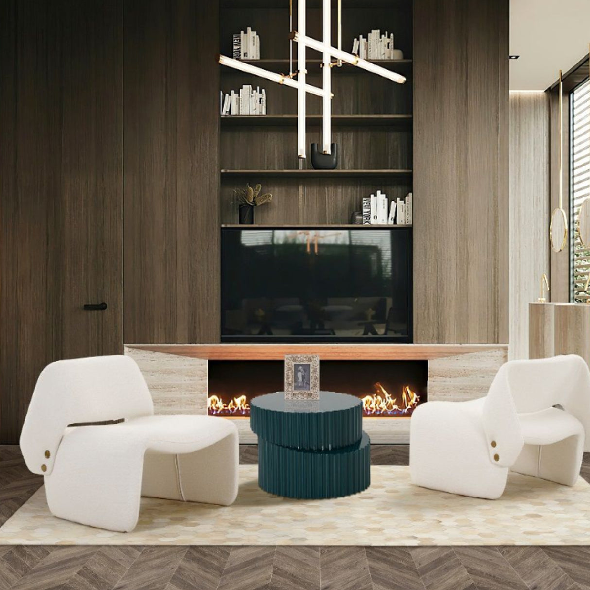 Gold Buttoned White Accent Chair – Tristan – angled view