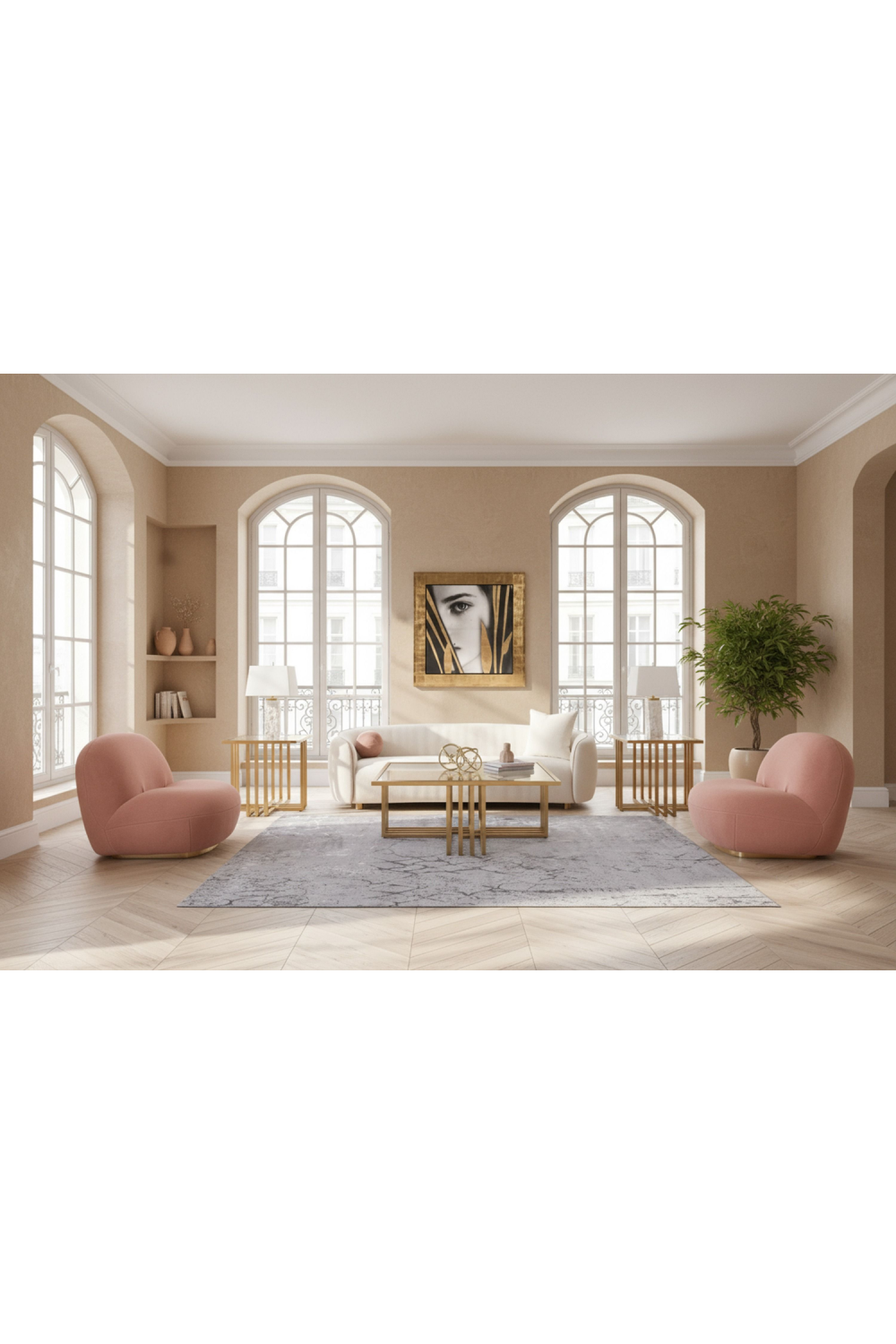 Pink Piped Cream Sofa | Oroa.com