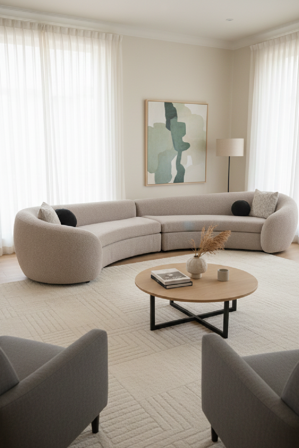 Gray Curved Sectional Sofa – Kilmer – angled view