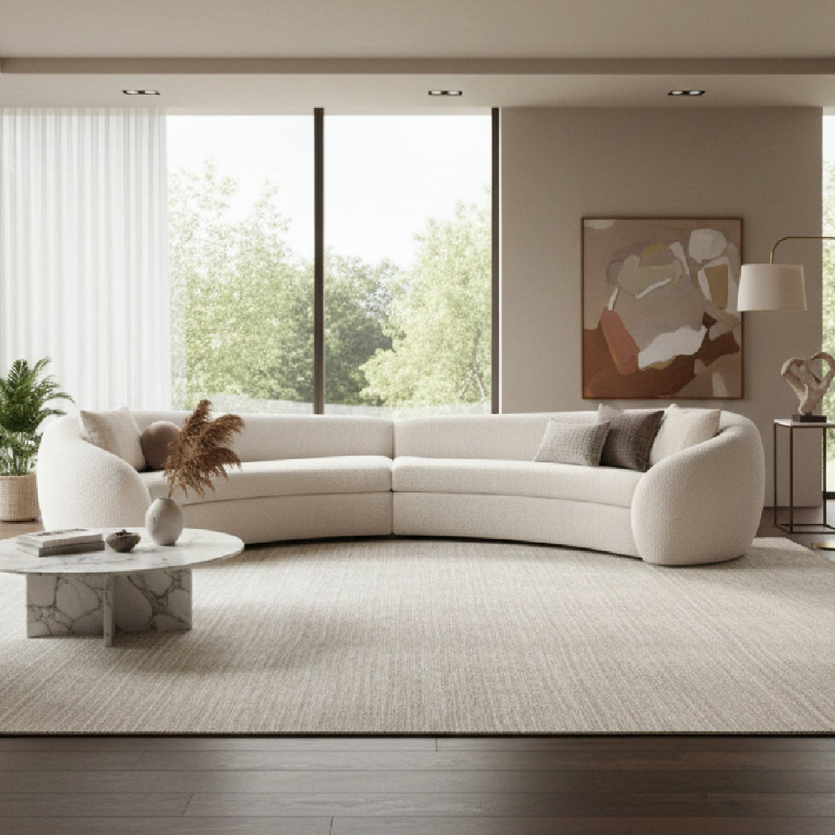 Curved White Sectional Sofa – Kilmer – angled view