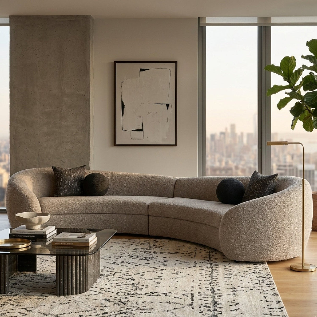 Gray Curved Sectional Sofa – Kilmer – angled view