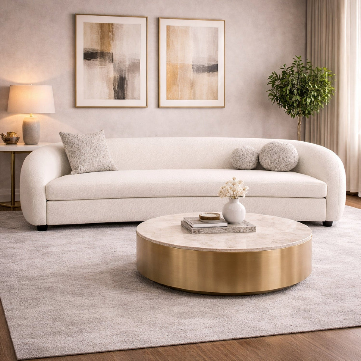Curved White 4-Seater Sofa – Joshua – angled view