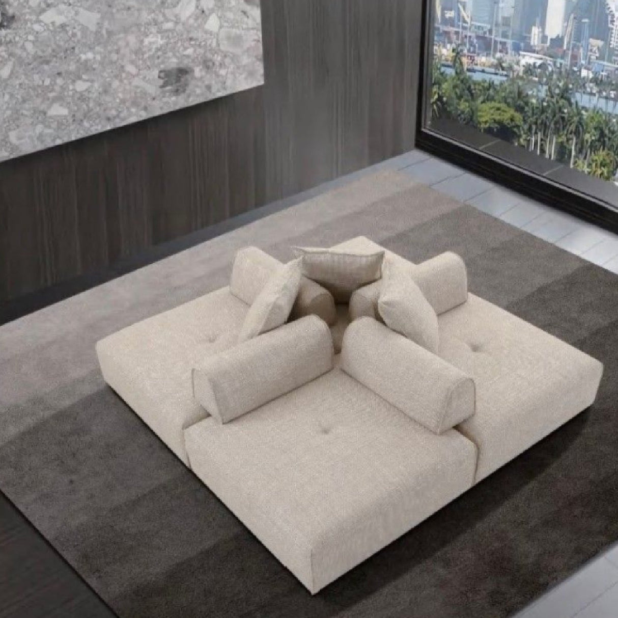 Beige Square Modular Accent Chair – Mondo – angled view