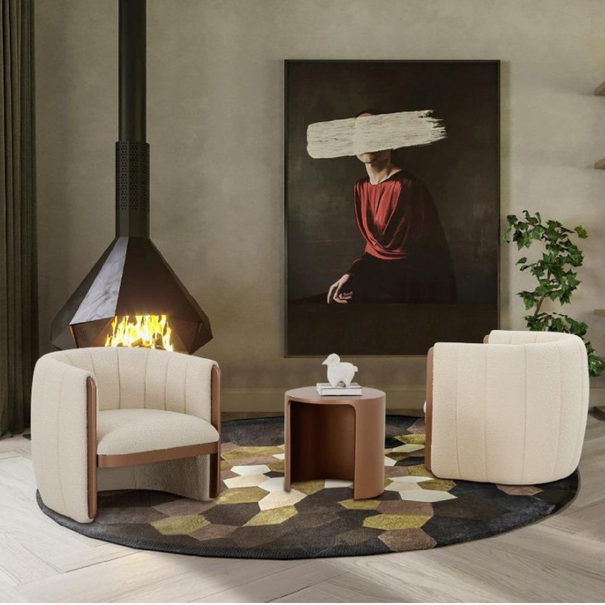 Cream Boucle Accent Chair – Joselyn – angled view