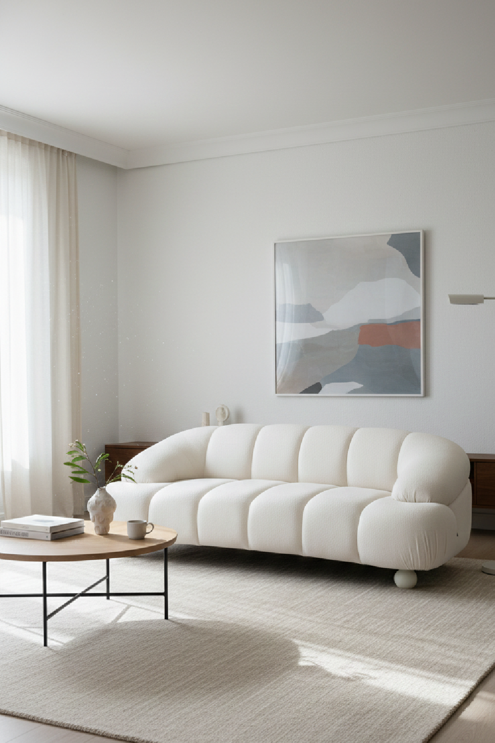 White Channeled Loveseat – Duran – angled view