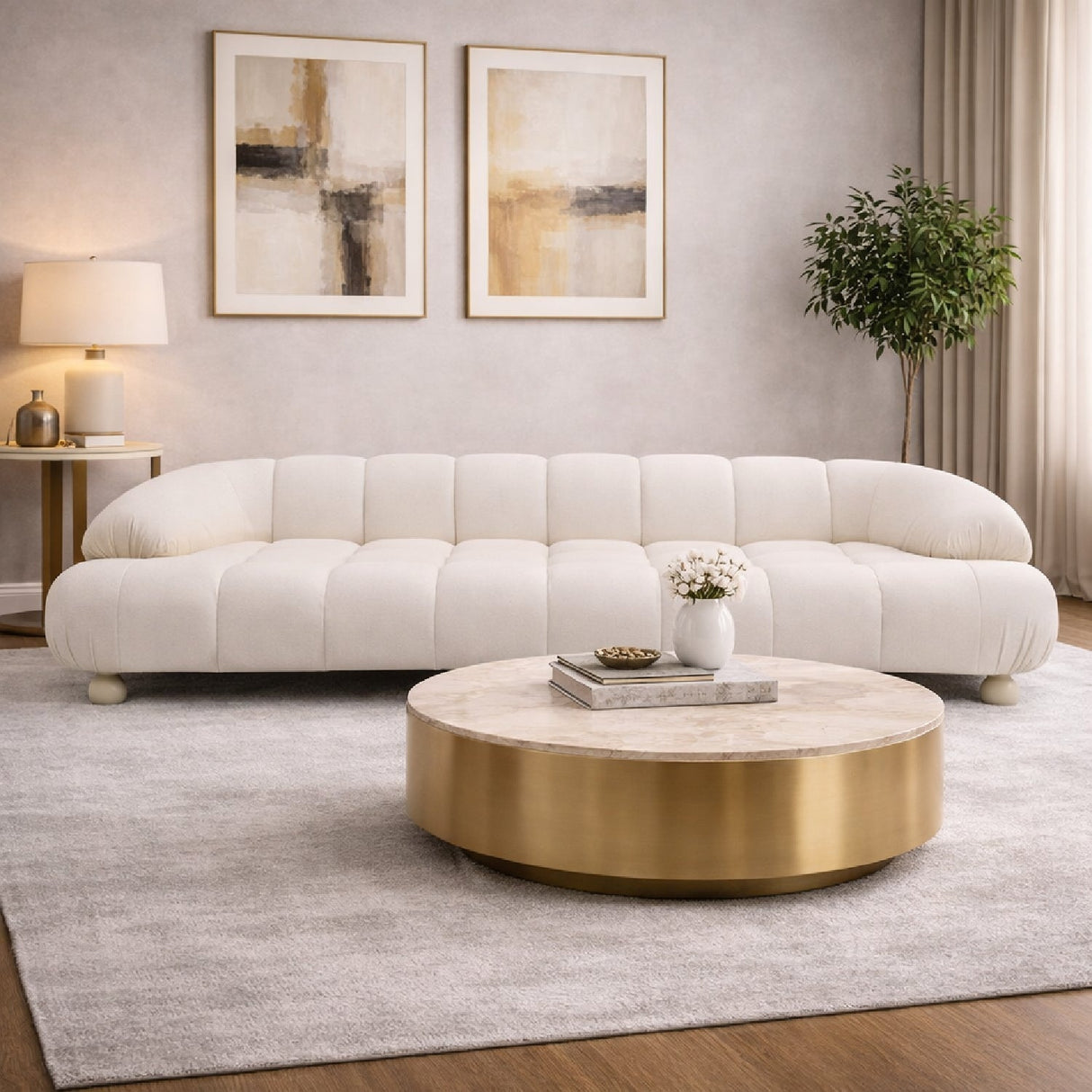 White Channeled 4-Seater Sofa – Duran – angled view
