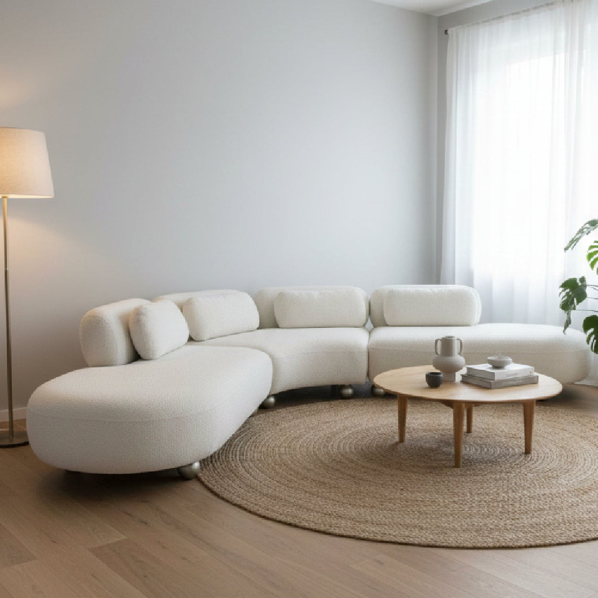 White Curved Modular Sofa – Gilbert – angled view